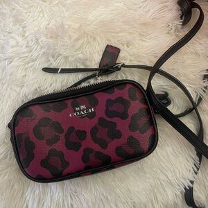 Coach Leopard Print Mini Crossbody Bag in Pink and Black